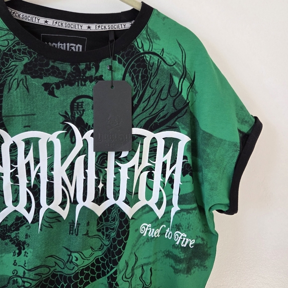 NEW Yakuza Streetwear Green Dragon T-Shirtdress Grunge Gangster Y2K 90s Large - Picture 3 of 11